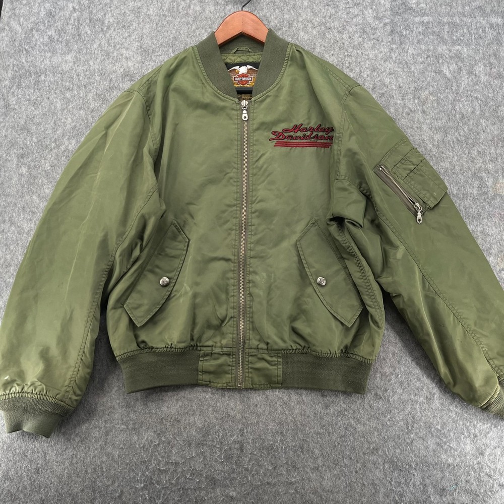 Harley Davidson Motorcycle Bomber Jacket Nylon Embroidered Biker Mens M