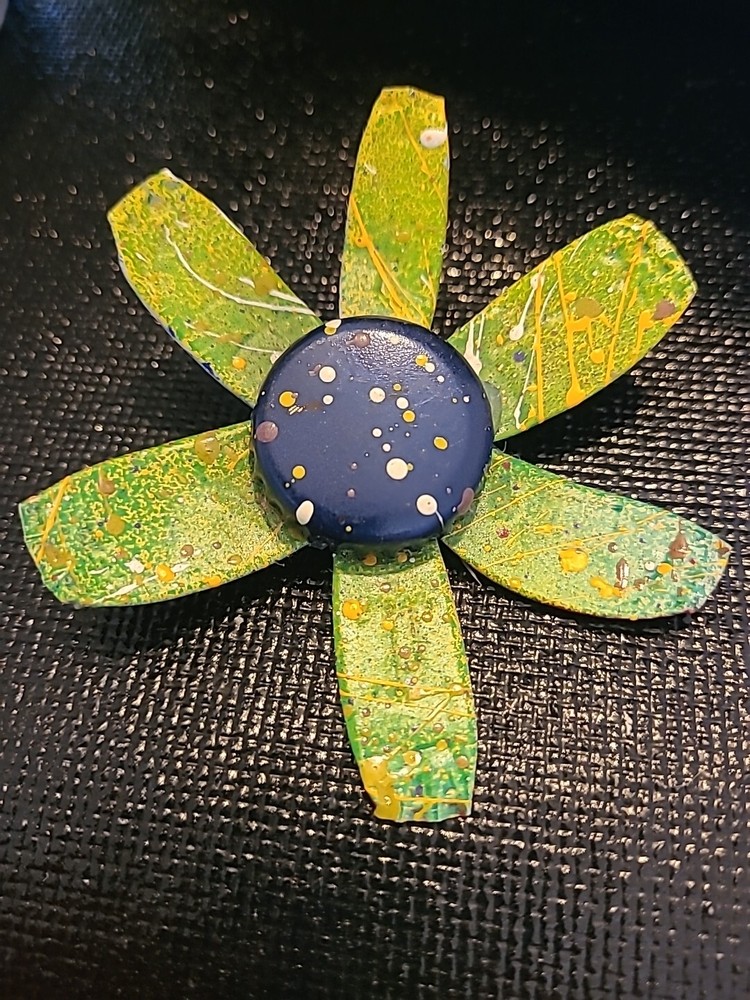 Abstract handmade flower brooch pin with beer cap metal design for summer fun-image