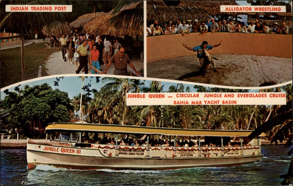 Florida Ft Lauderdale Beach Jungle Queen III boat ~ 1950s-60s postcard sku325