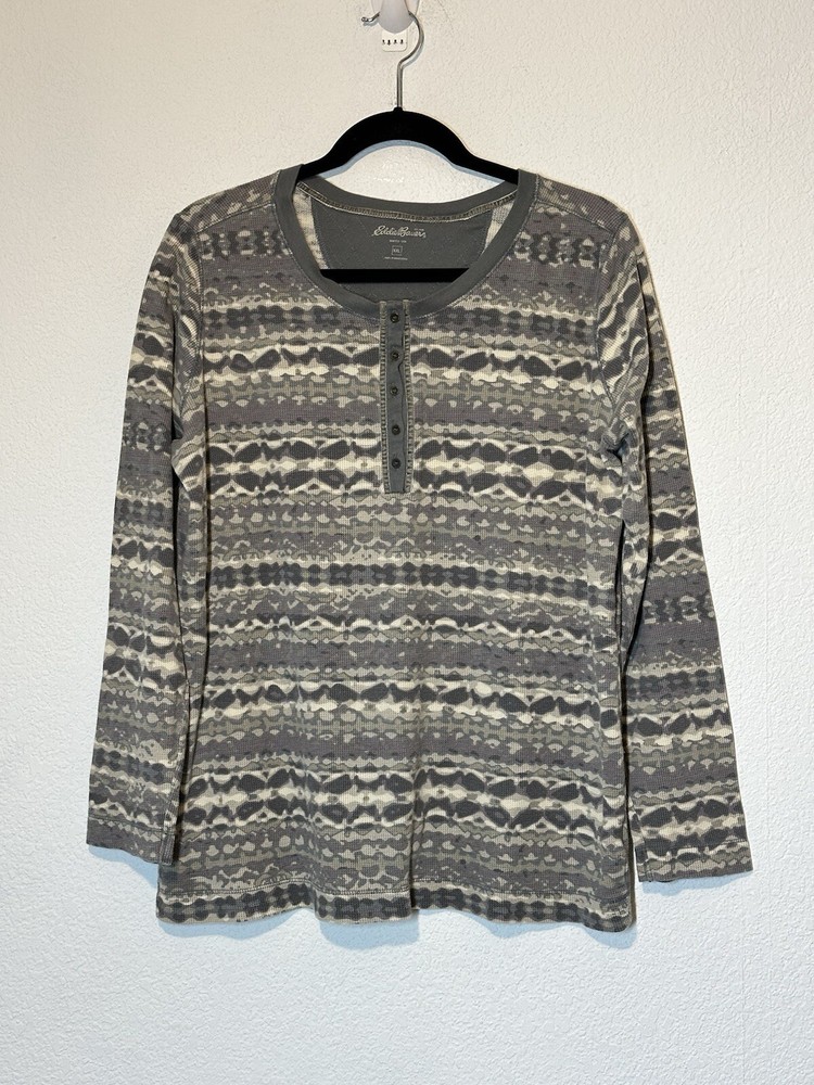 Eddie Bauer Womens  Size XXL Thermal Henley Top Southwest Print Aztec