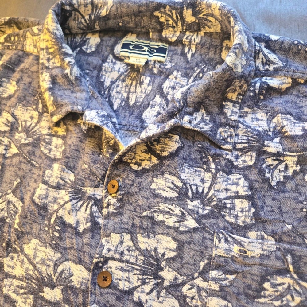 VTG Ocean Pacific Men 5X  Magnum PI Hawaiian Tropical Blue Knit Button Up Shirt