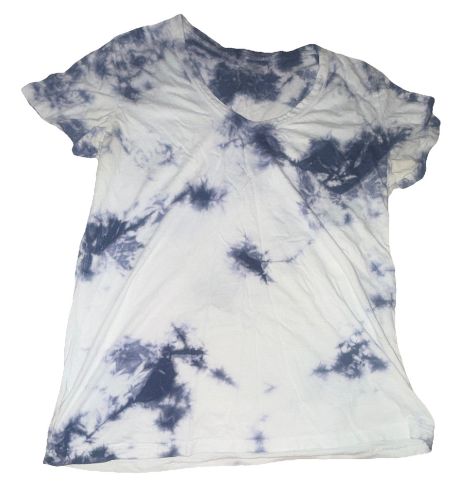 Universal Thread Women's Blue/White Tie-Dye Knit Cotton V-Neck Tee S