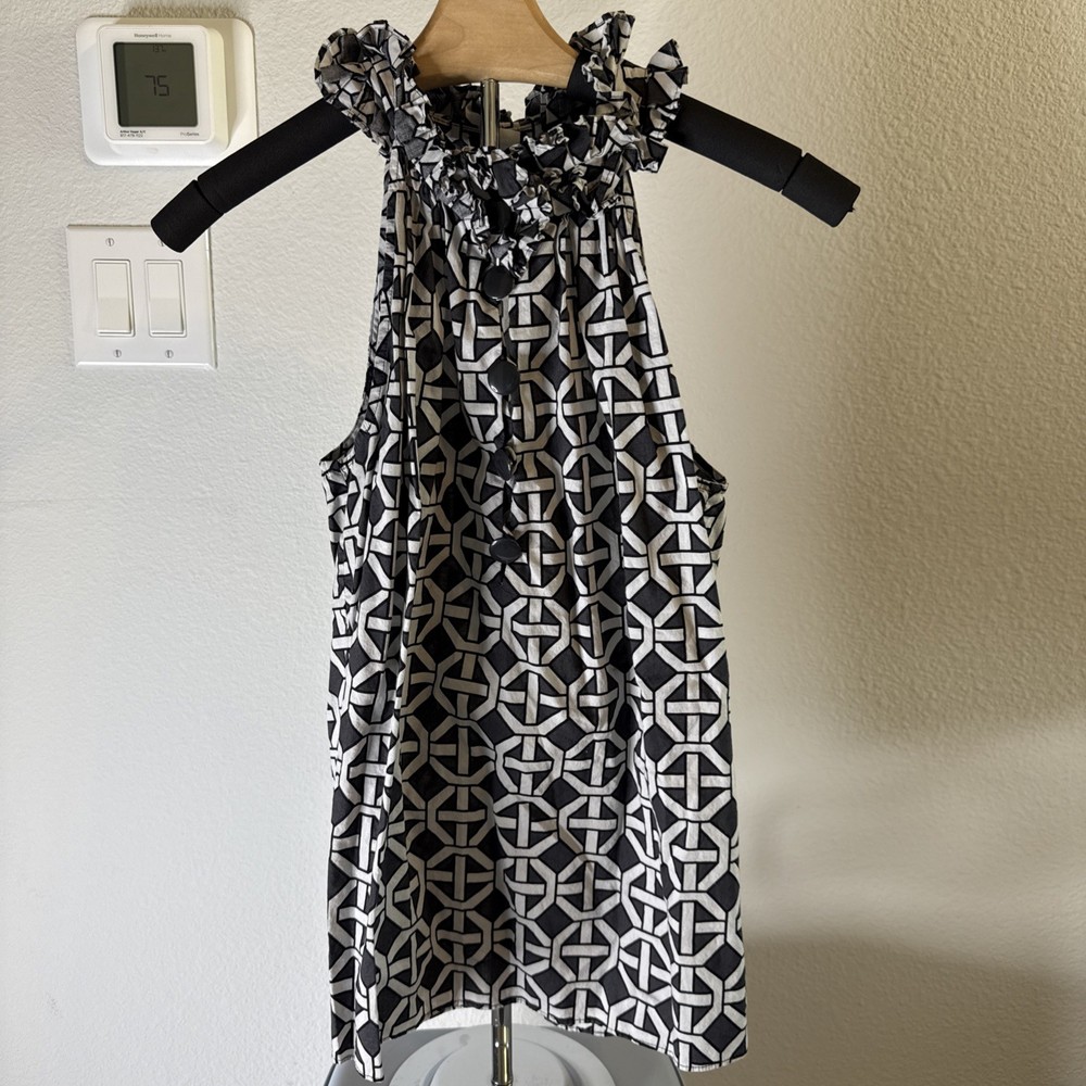 J.CREW Women’s Sleeveless Tank Top Blouse Geometric Print Black & White Size S