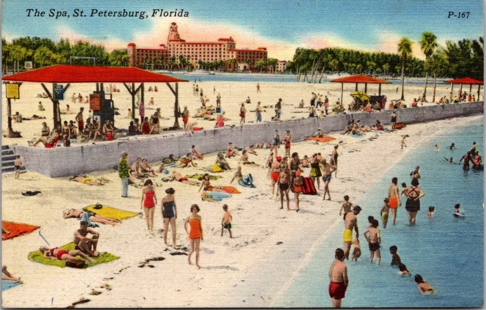 1952 St. Petersburg FL The Spa Beach Vintage Postcard Linen Posted