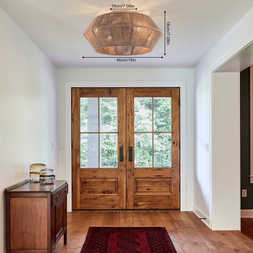 Boho Ceiling Fan Light Rattan Caged Flush Mount Ceiling Fan Light Low Profile