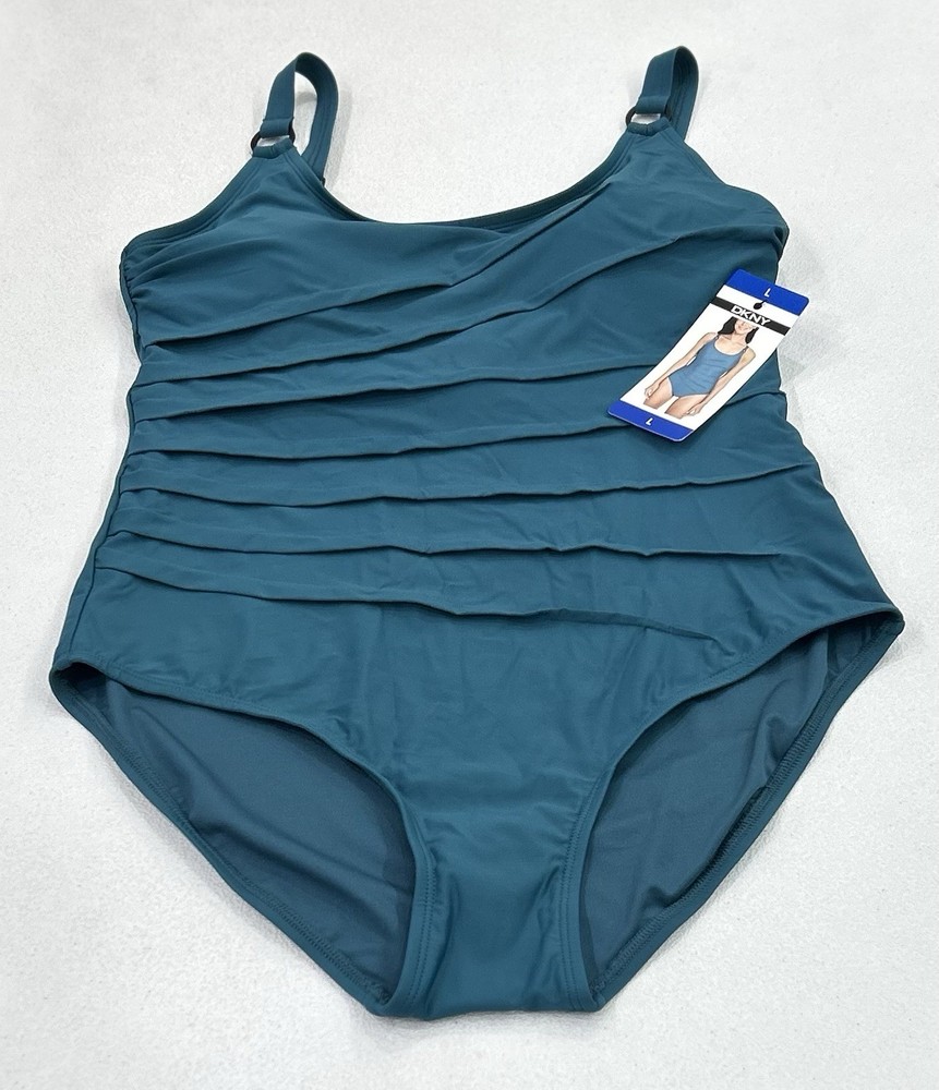 DKNY Women's One-Piece Swimsuit, Blue, Size L