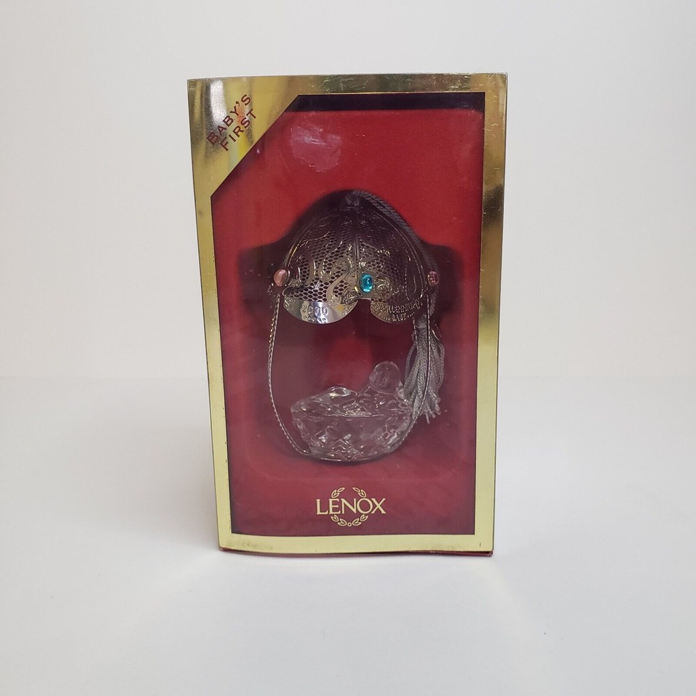 Lenox First Christmas Ornament Millennium Baby Crystal Air Balloon Jewel