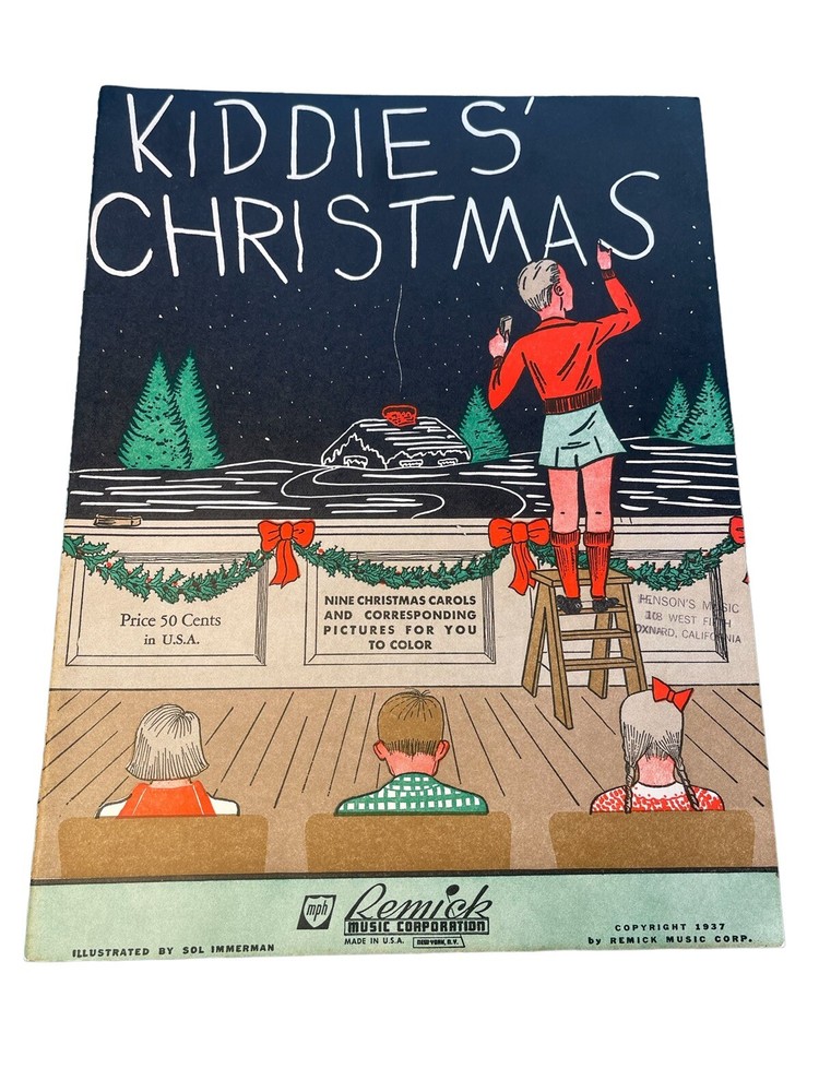 Christmas Kiddies Holiday Songs VTG Sheet Music 1937 And Coloring Book Remick