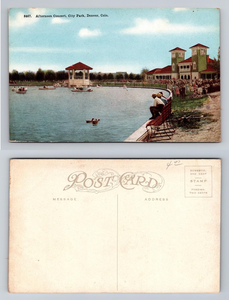 Denver, CO-Colorado, Afternoon Concert City Park Lake Pavilion Vintage Postcard