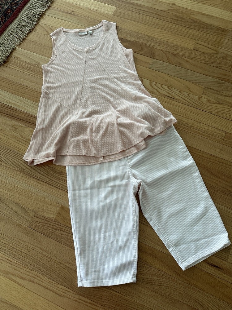 Logo Lori Goldstein Pique Knit Top CJ Pink Railroad Stripe Skimmer Outfit