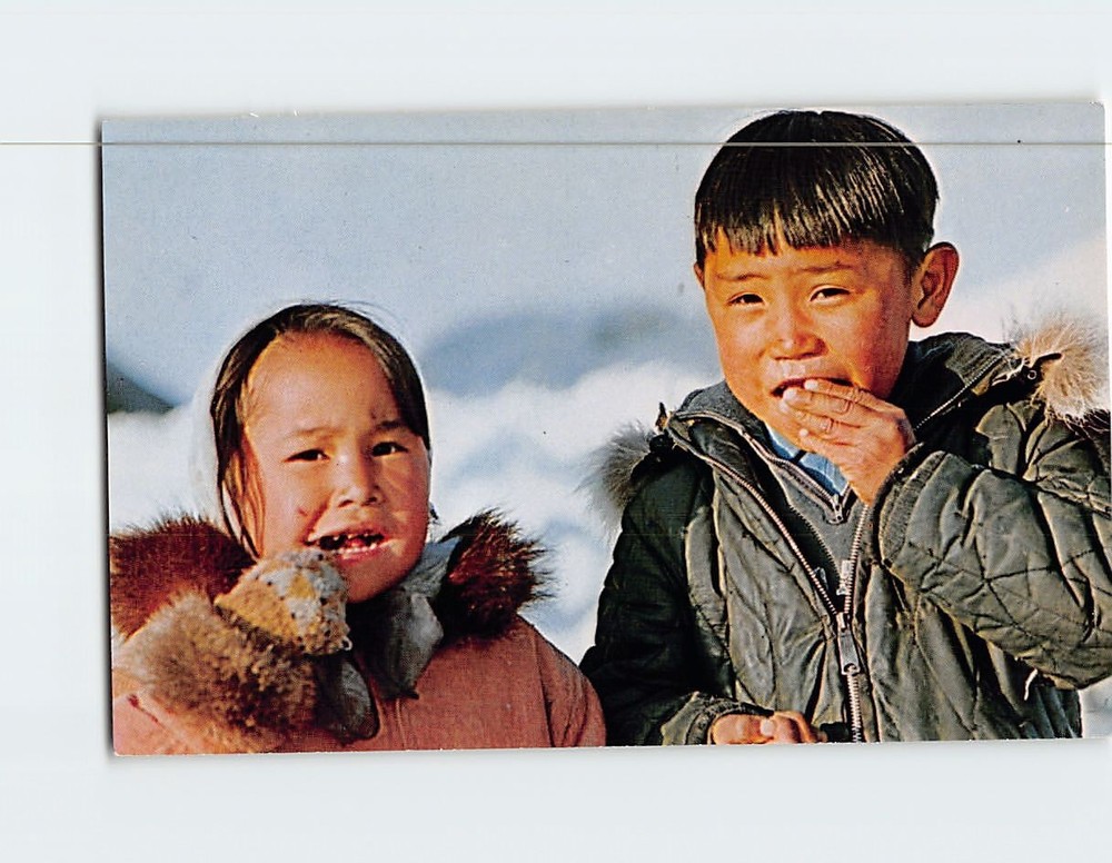 Postcard Two Eskimo Children from Ukivok King Island Alaska USA