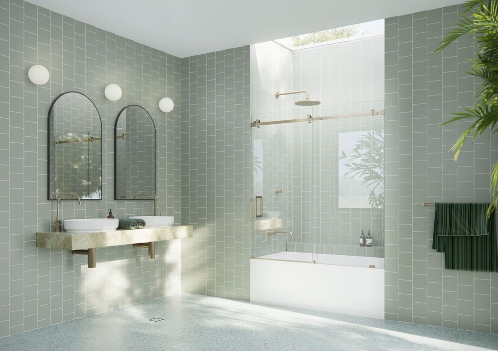 60x56 Bronze Frameless Sliding Glass Shower Door by Glass Warehouse
