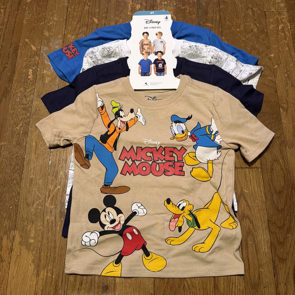 Disney MICKEY MOUSE 4PK Tees Tops Donald Duck Pluto Goofy 4-Shirts 4T NWT