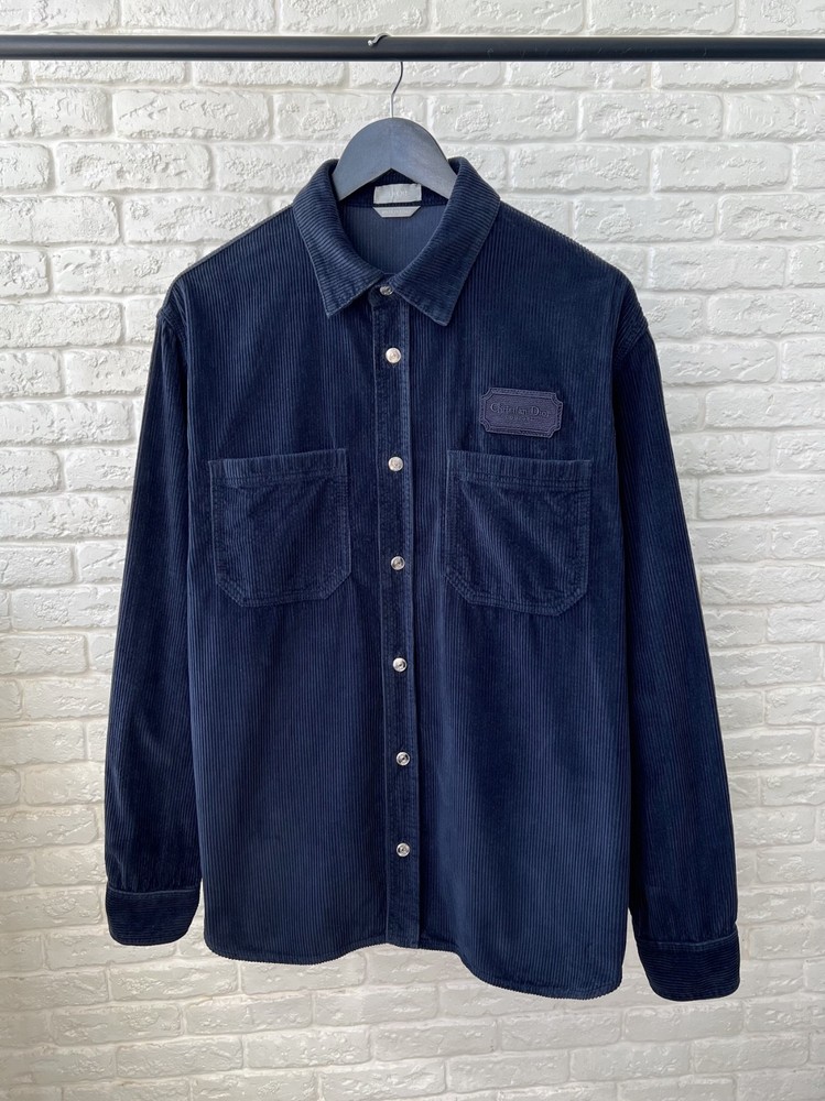 Christian Dior Couture Corduroy Navy Blue Patch Shirt Jacket Men's Size 40