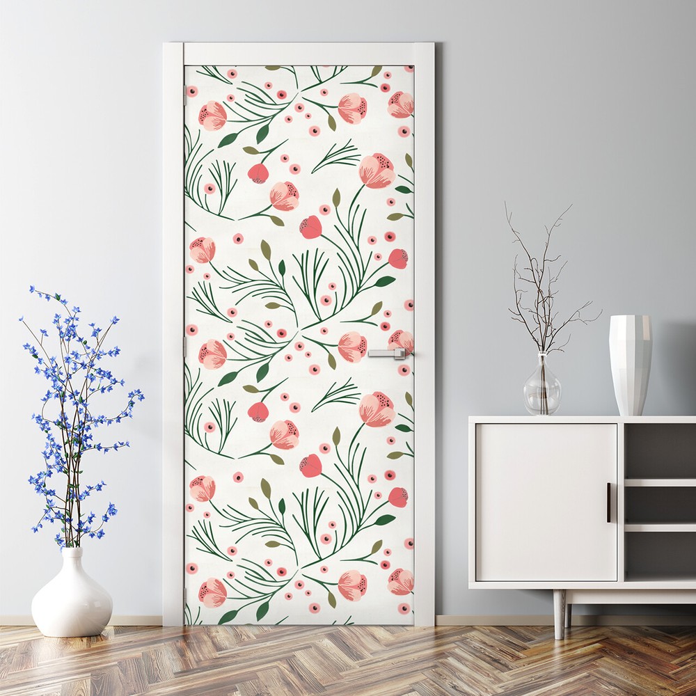 Bubble Free Door sticker Vintage Peony Self adhesive Floral Floral Decal