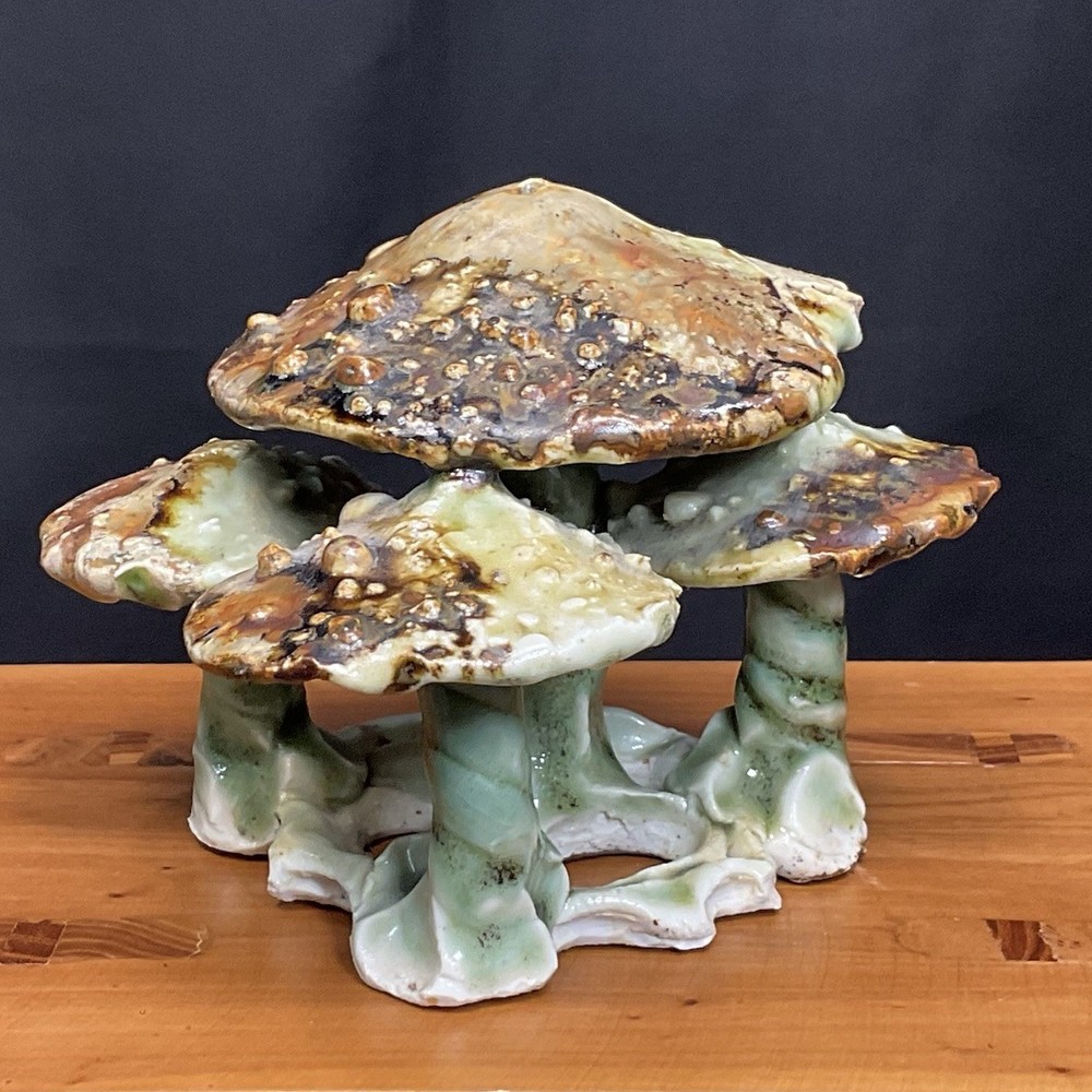 Vintage Studio Pottery Signed Mushroom Cluster Figurine Sculpture