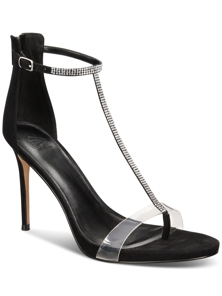 AAJ BY AMINAH Womens Black Ankle Aniya Open Toe Stiletto Heeled Sandal 8 M