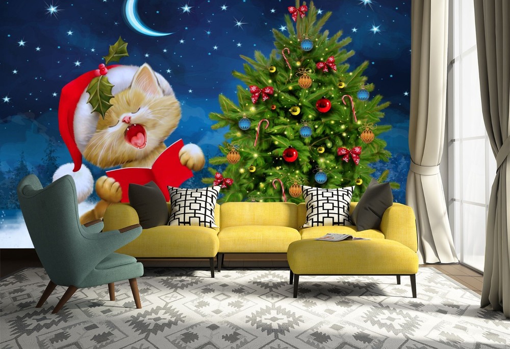 3D Christmas Tree Wallpaper ZHUA49793 Self-Adhesive Removable Wall Mural