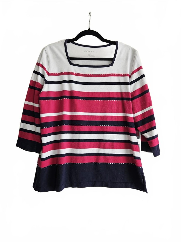 Alfred Dunner Women's Striped 3/4 Sleeve Top Size L