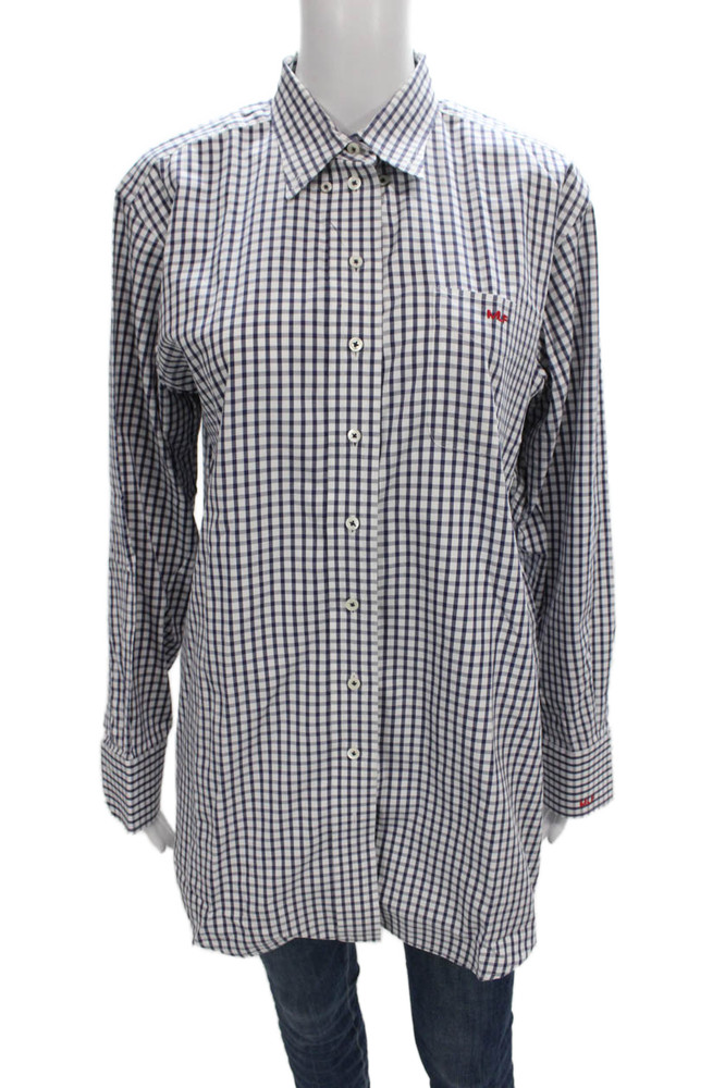 Claridge + King Womens Cotton Blue Check Collared Button-Up Long Sleeve Size MFree Shipping in US $100+ Orders | $6.95 Orders Below