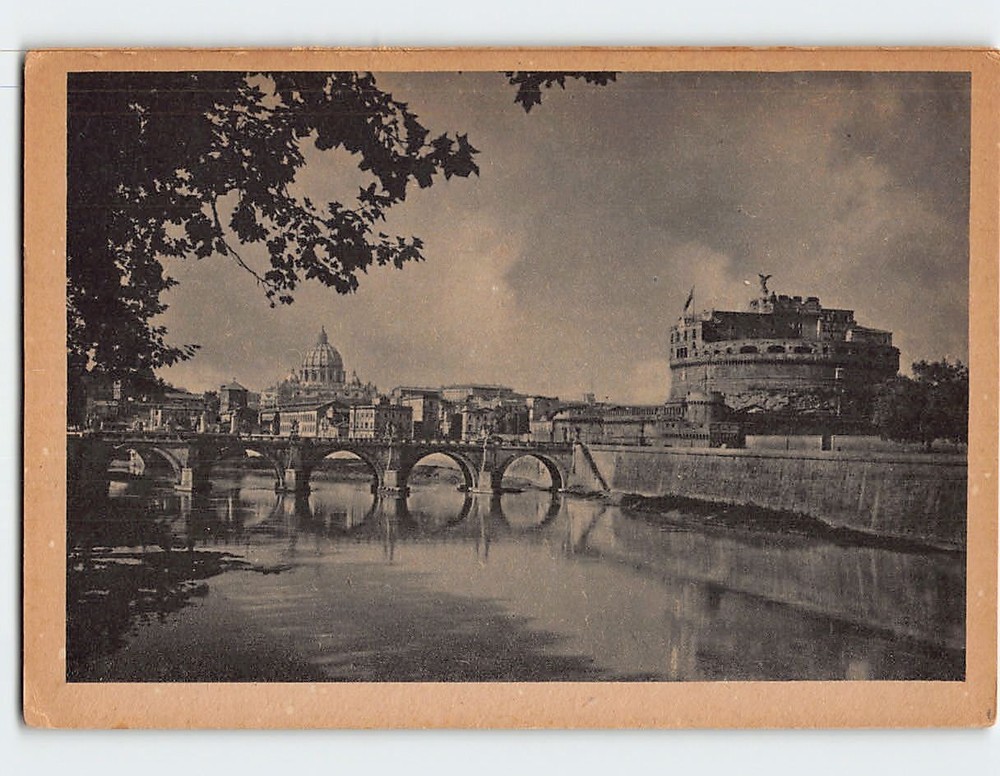 Postcard Castel Sant'Angelo with St Peter's Basilica Rome Italy