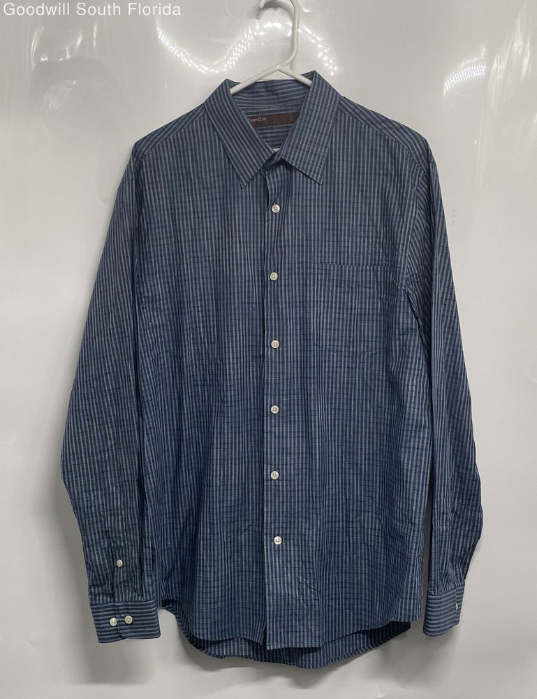 Perry Ellis Mens Multicolor Plaid Cotton Long Sleeve Button-Up Shirt Size Large