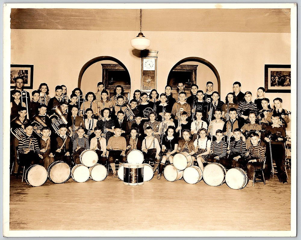 Vintage Photo Picture School Band Portrait Music Instruments Drums Boys Girls