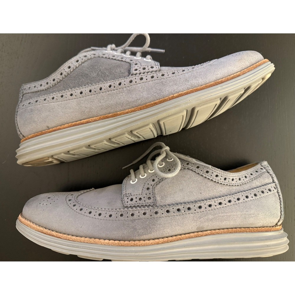 Cole Haan LunarGrand Long Wing Oxford Men's 9M Gray Suede Brogue Comfort Casual