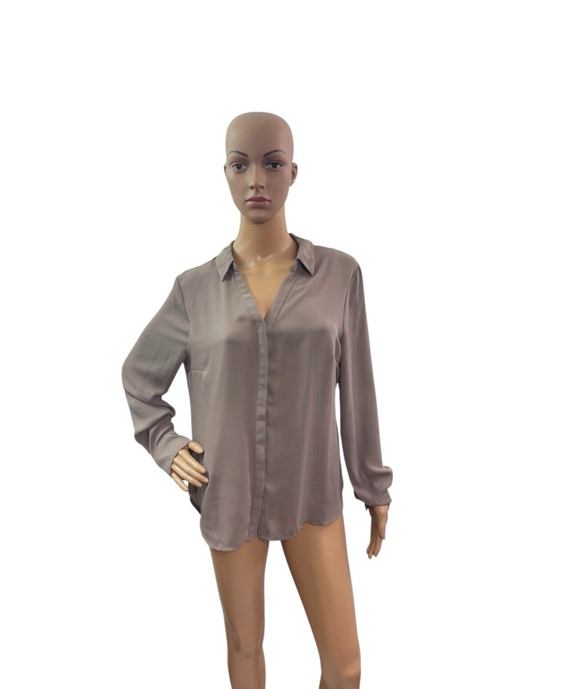 Worthington Women’s Size M Long Sleeve V Neck  Brown Button Down Career Blouse