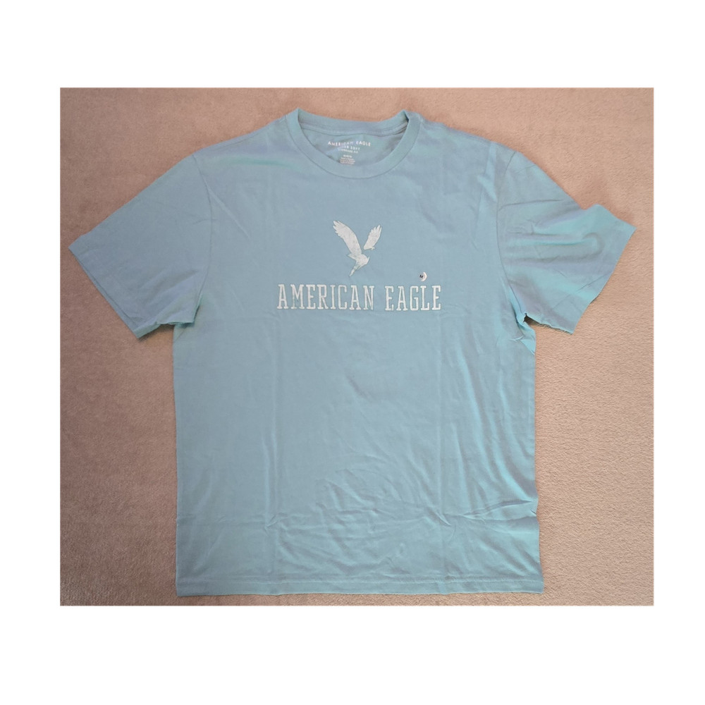 NWT Men's American Eagle Light Blue Cotton Short Sleeve Graphic Tee, Size Medium
