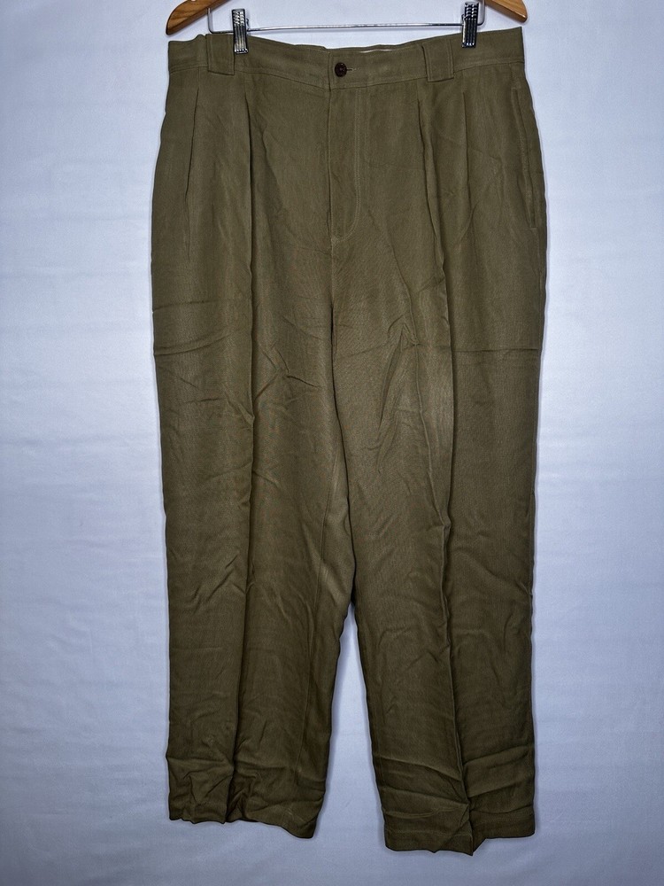 TOMMY BAHAMA Men's 35 100% SILK Khaki Pants Straight Pleated Casual Dress Relax