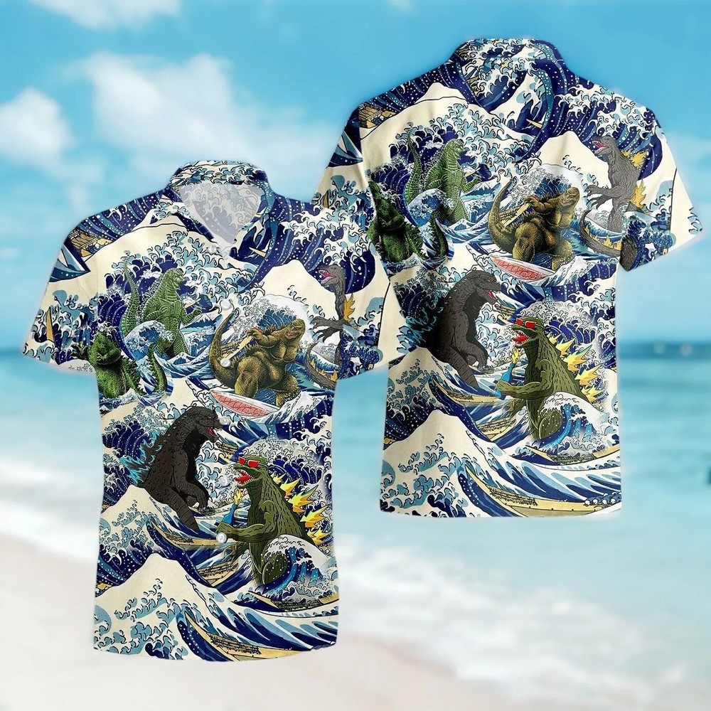 Funny American Godzilla Lover Hawaiian Surfing Shirt for Father Day