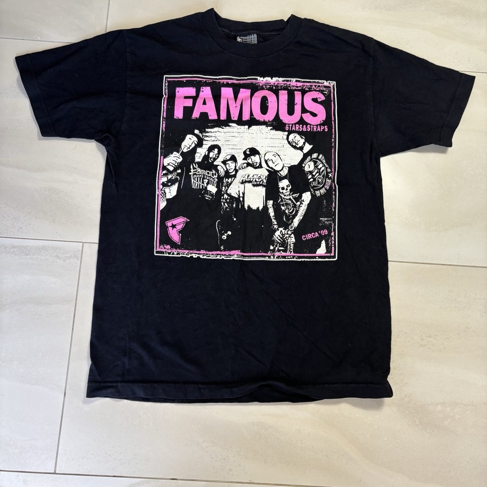 Famous Stars & Straps Band Graphic T Shirt Black Pink Medium Y2K