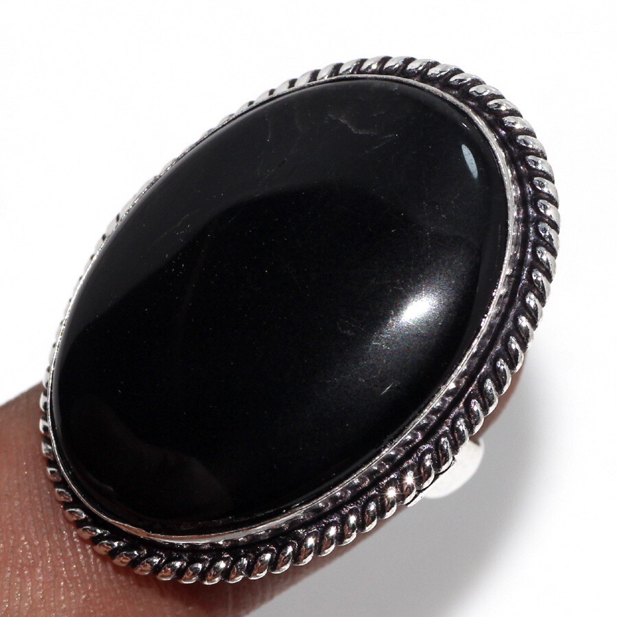 Black Onyx 925 Silver Plated Gemstone Ring US FreeSize Gifts For Women JW