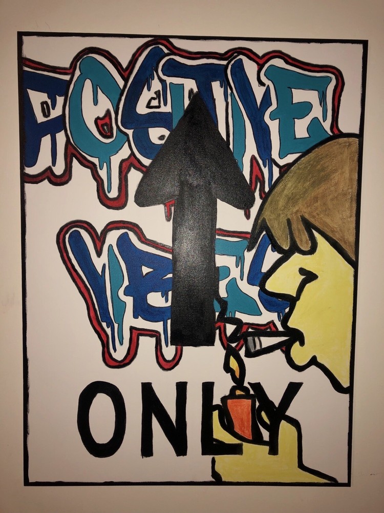 “Positive Vibes Only” art alec monopoly warhol banksy basquiat acrylic painting