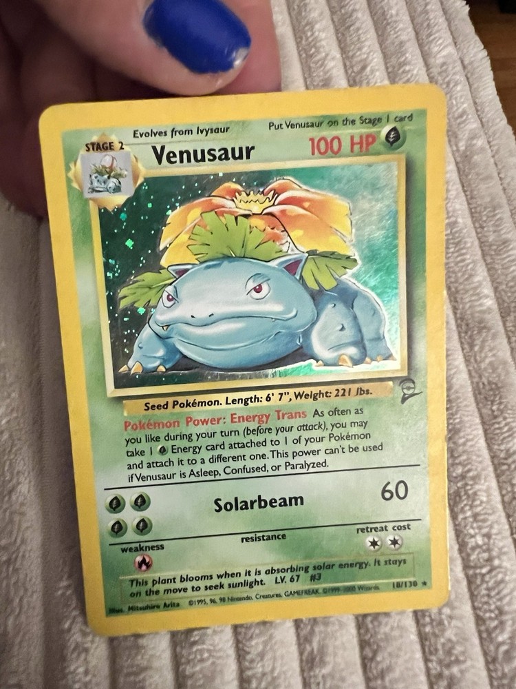 1999 RARE Pokemon Card Venusaur 18/130 Base Set 2 Reverse Holo Swirl