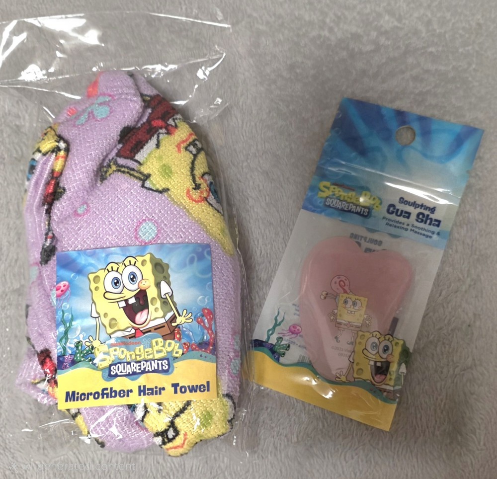 SpongeBob SquarePants Microfiber Hair Towel With Gua Sha sculpting tool SPA Day