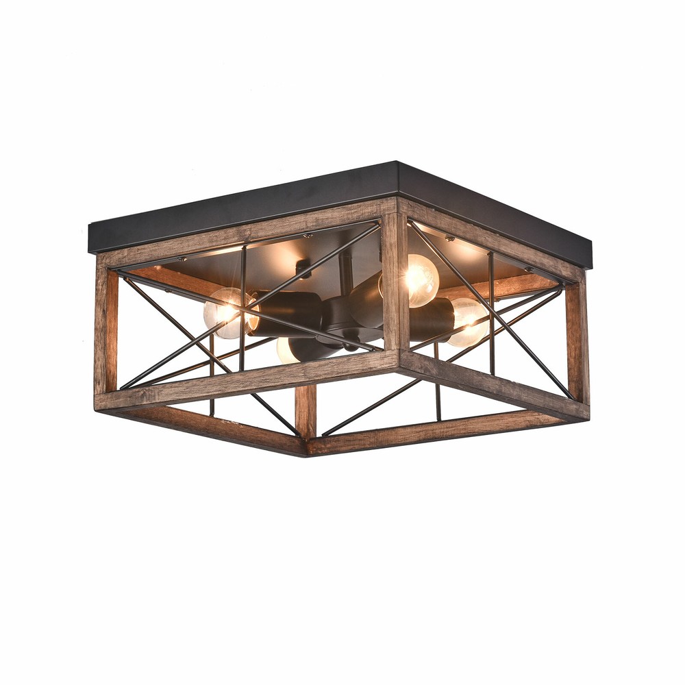 4-Light Farmhouse Flush Mount Light Fixture Rustic Industrial Ceiling Light