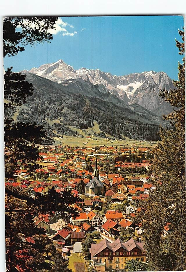 Postcard Aerial View Garmisch-Partenkirchen in Bavaria Germany