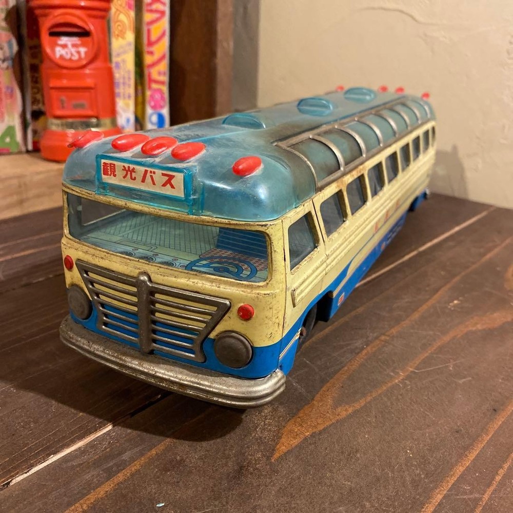 Vintage 1950s Showa Era Tin Tour Bus, Large 30cm, Retro Collectible