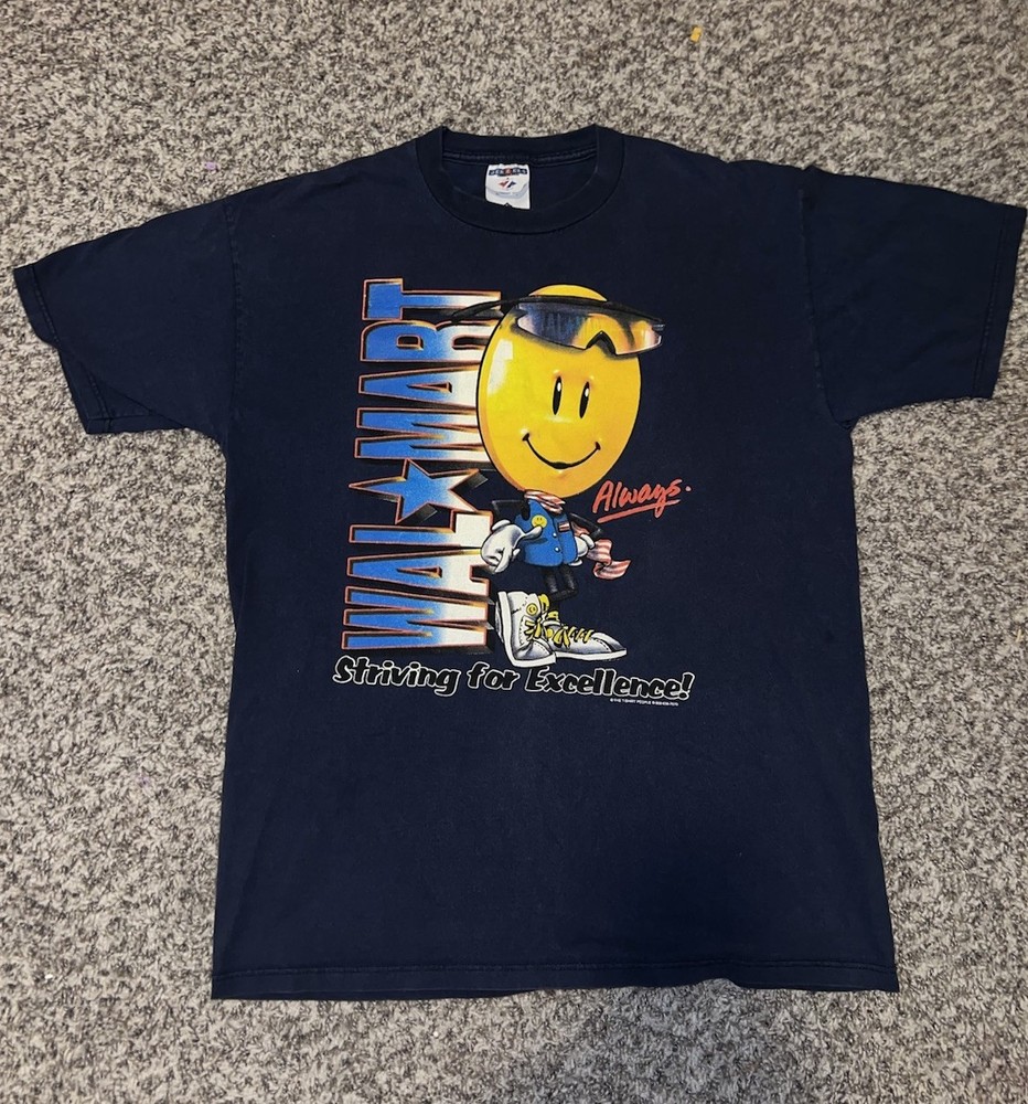 Vintage 90s Walmart smiley face t-shirt tee striving for excellence