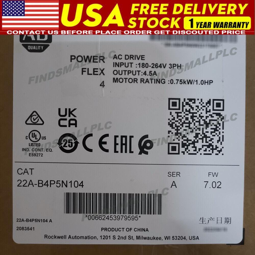 Allen-Bradley 22A-B4P5N104 Sealed PowerFlex 4 240V 3P 1HP AC Drive US Free Tax