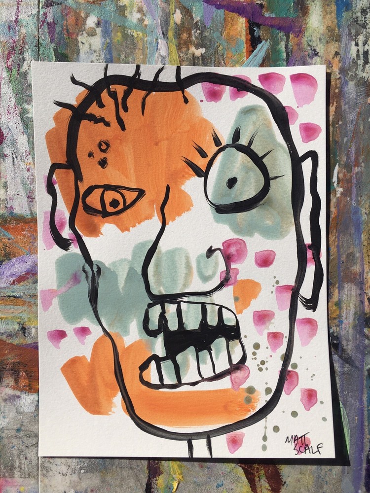 Matt Scalf 9x12 Portrait Face Abstract Street Art Graffiti Collectible Signed-image