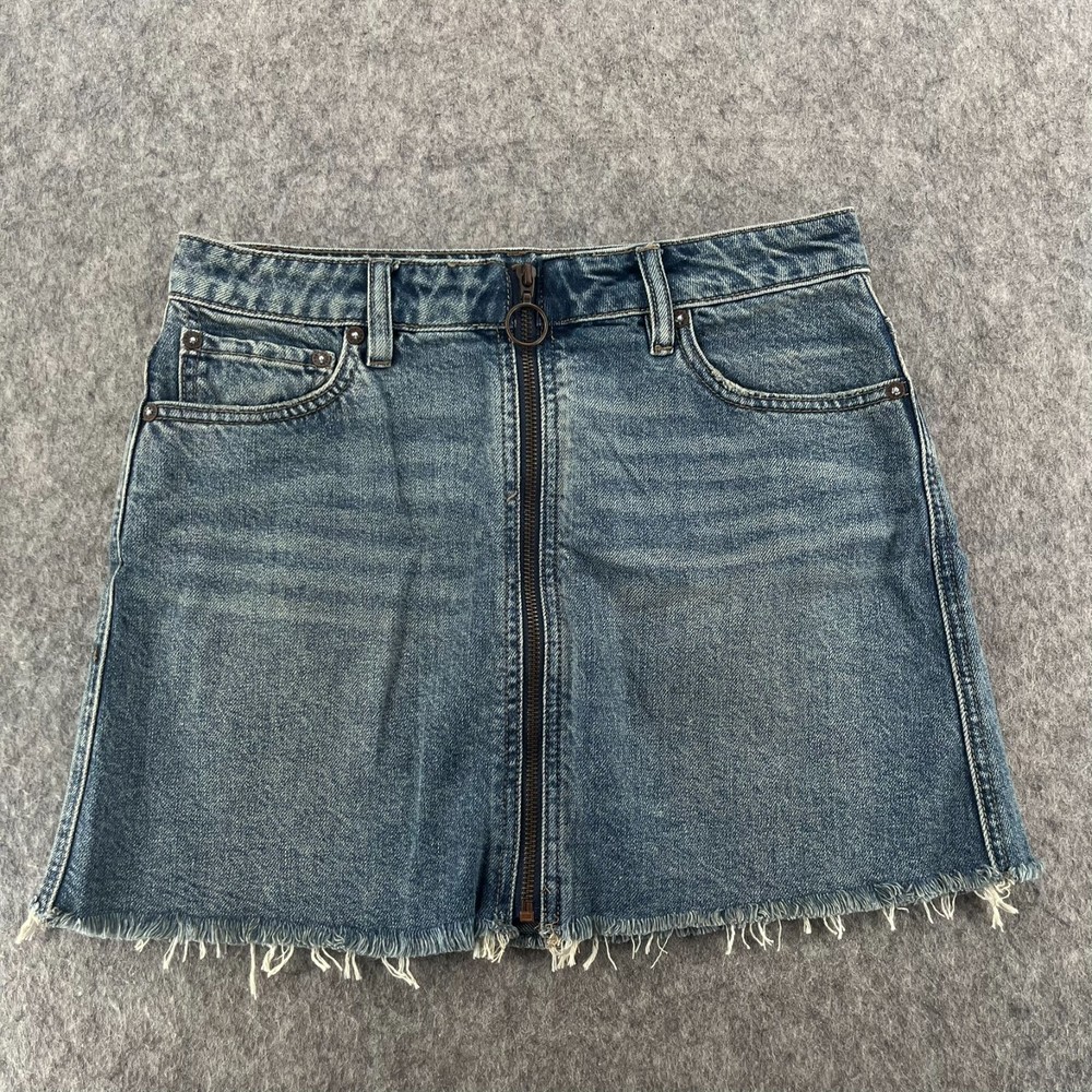 Free People We The Free Starwash Blue Denim Mini Skirt Size 26 Zip Front