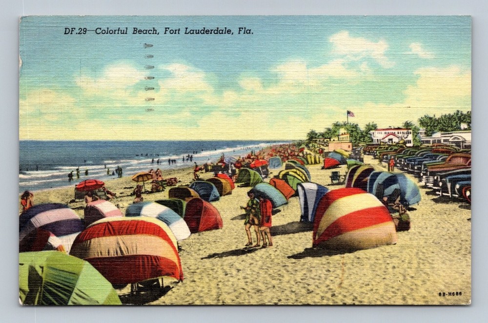 Vintage Colorful Beach Fort Lauderdale Florida Linen Postcard 1930s