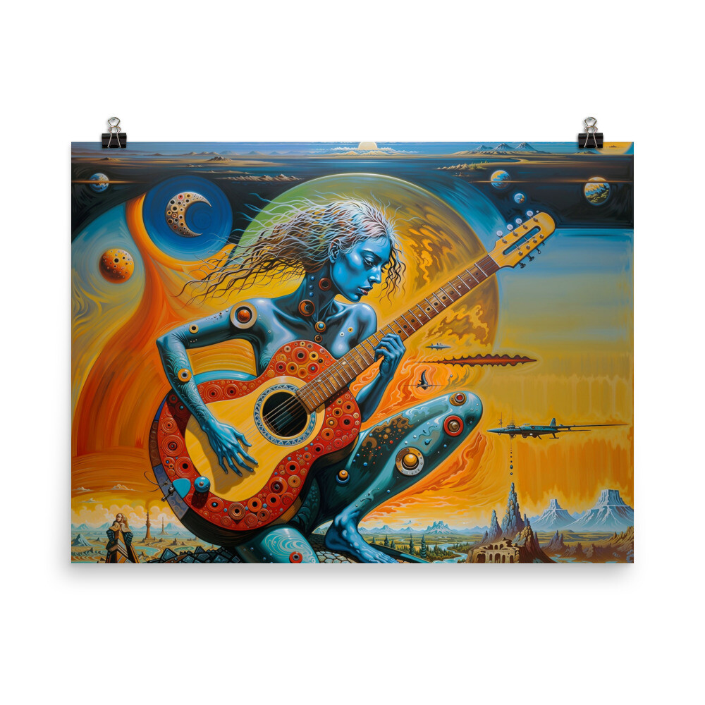 Art Print Poster Surreal Abstract Woman with Guitar, Colorful Music Decor 24x36-image