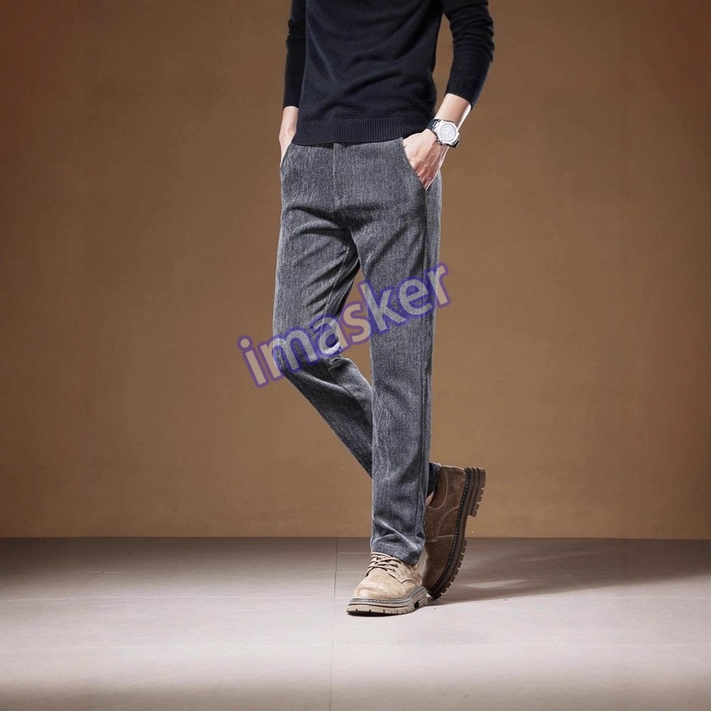 Winter Mens Business Corduroy Casual Pants Straight Loose Workwear Cotton Pants