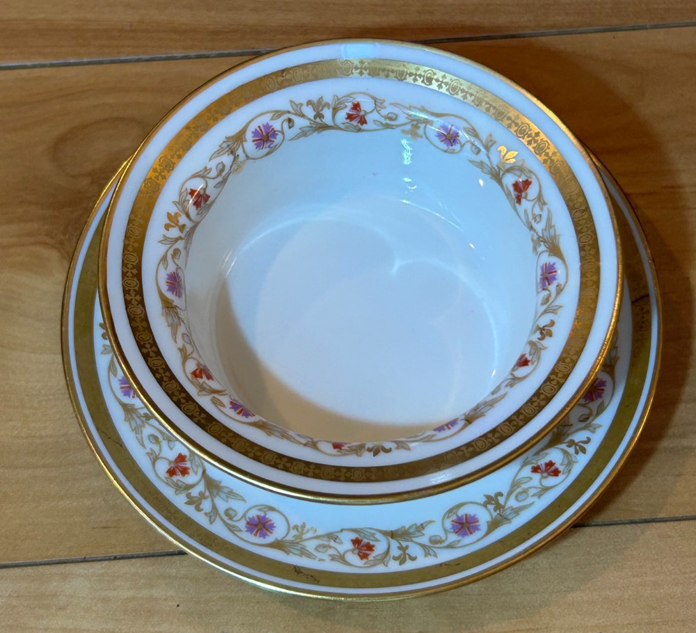 Limoges Bawo and Dotter Antique Gilt rimmed Porcelain  Ramekins + Saucer