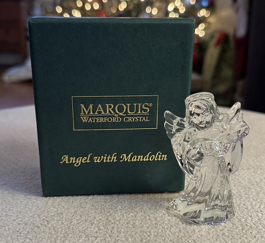 1999 Marquis Waterford Crystal Angel Playing Mandolin Figurine New with Box