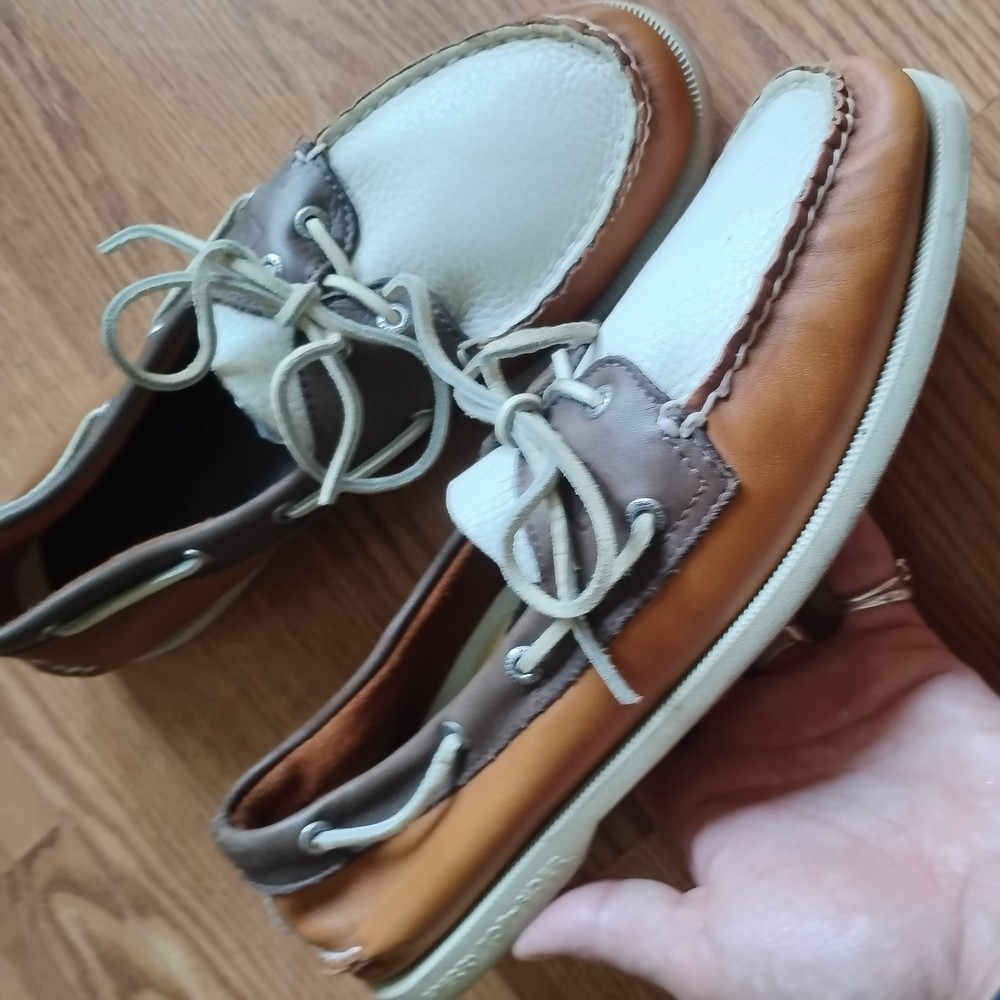 Sperry Top-Sider Shoes Mens Size 11.5 Brown Tan White Leather Dock Shoes